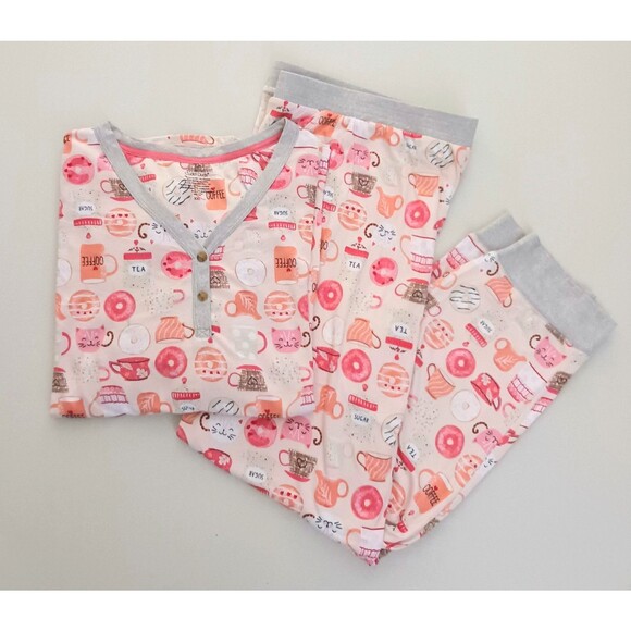 NEW Cuddl Duds Cozy L/S Pajama Set XXL Coffee Tea Donuts Kitty Jersey Print - Picture 12 of 12